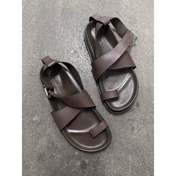 A.EMERY Dula Sandals Walnut Brown Leather Flats - Picture 1 of 9